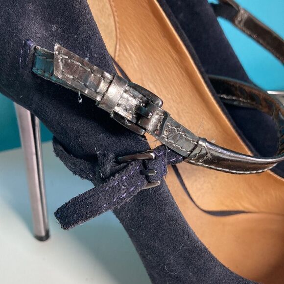 L. A. M. B. Gwen Stefani Womens Size 8 Black Leather Spike 4" Heels 1" Platform - Picture 11 of 16